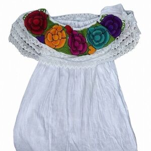 White blouse with Colorful Floral Embroidery